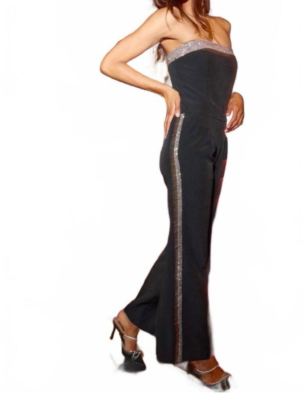 Generation Love Chelsea Crystal Crepe Strapless Black Jumpsuit